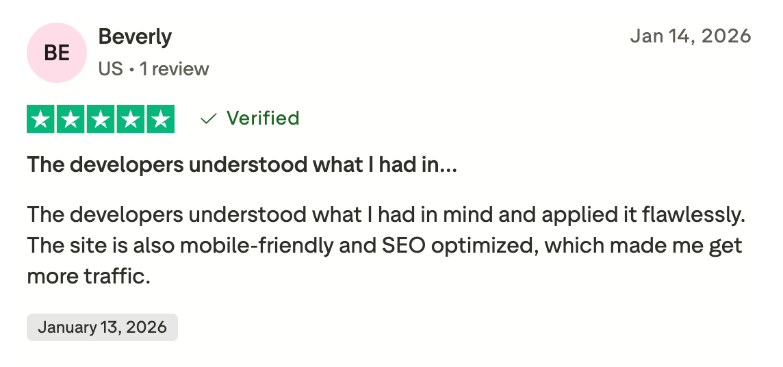 Verified Trustpilot review